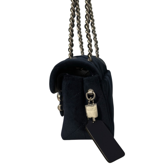 Coach Tabby‎ 20 Navy Blue and Silver Quilted Velvet Shoulder Bag Small NWT - Picture 5 of 13